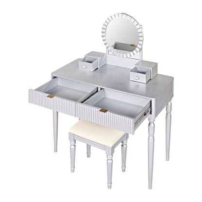Luxury Vanity Desk Round Mirror Dressing Table