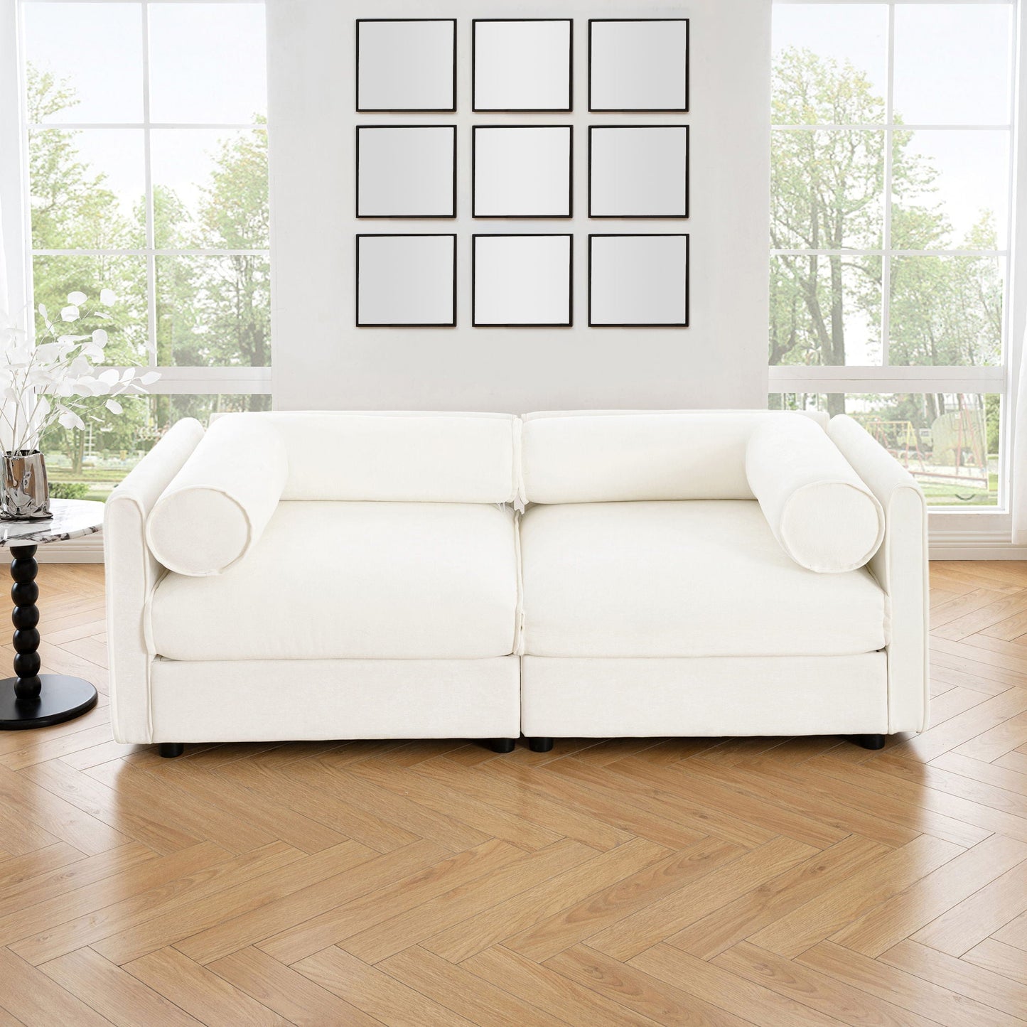 Modern Sofa with Storage and Cylindrical Backrest