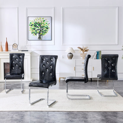 Elegant Design Upholstered Dining Chairs black leather with chrome cantilever legs, set of 4 on Tampa Home & Garden Store