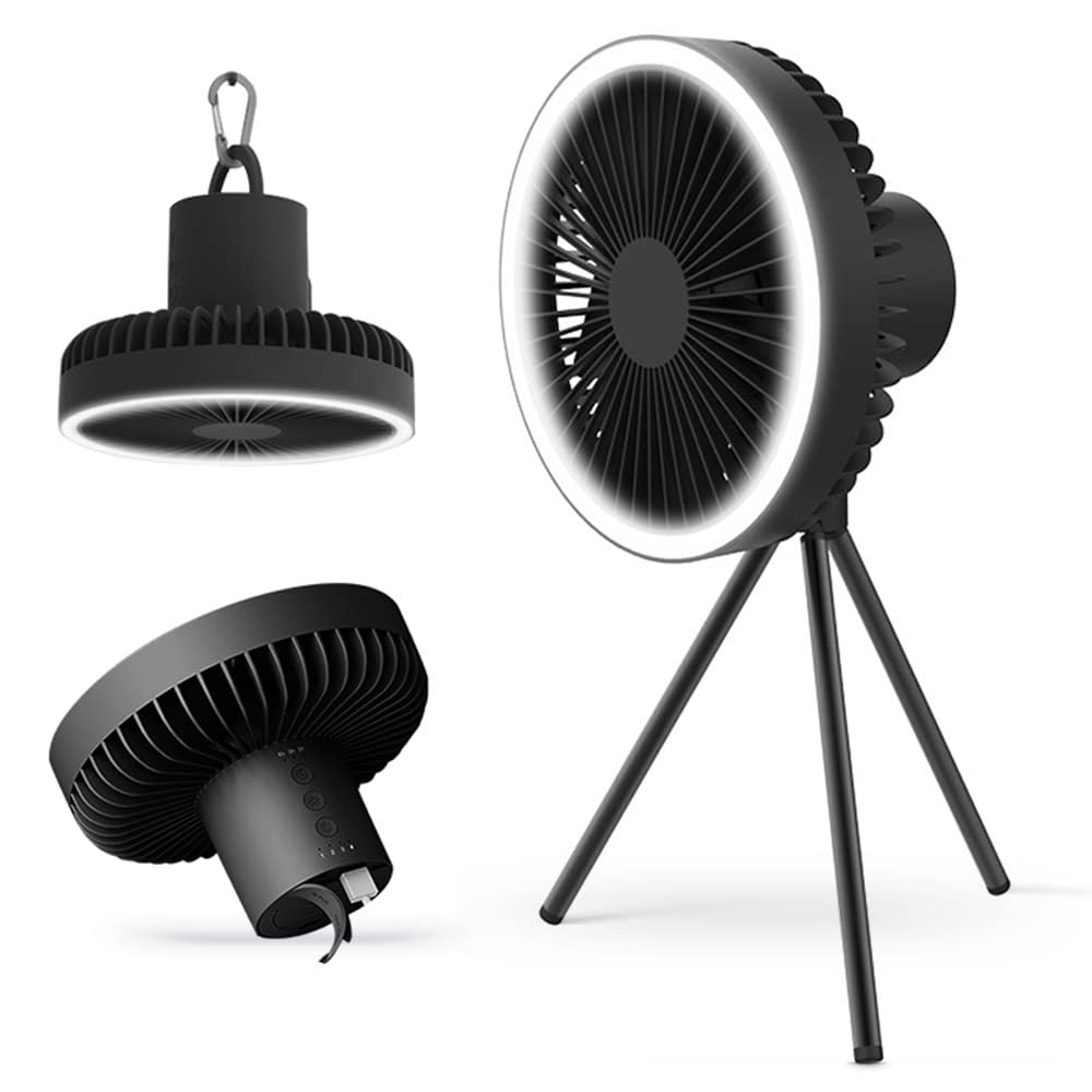 Camping Fan Light USB Tripod Hanging black circular fan with LED ring light on Tampa Home & Garden Store