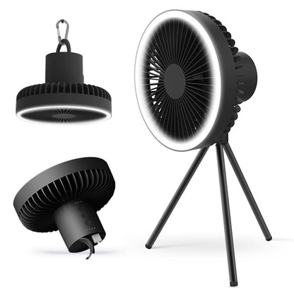 Camping Fan Light USB Tripod Hanging black circular fan with LED ring light on Tampa Home & Garden Store