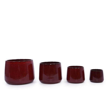4-piece bean paste red ceramic planter pot set for indoor outdoor use for patio or windowsills on Tampa Home & Garden Store