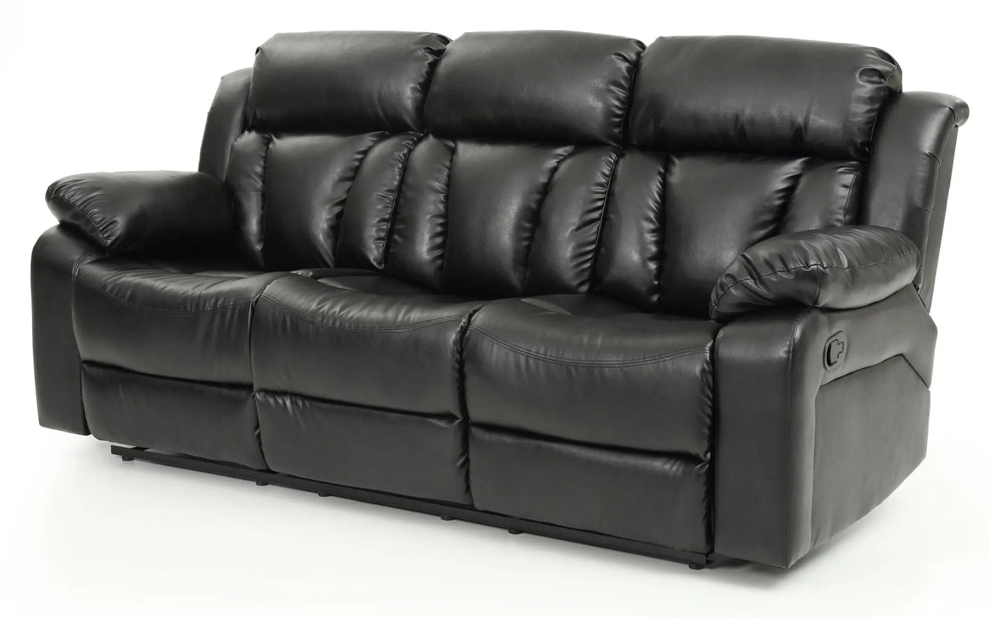 Reclining sofa Unique Piece Furniture in black leather with plush seating on Tampa Home & Garden Store