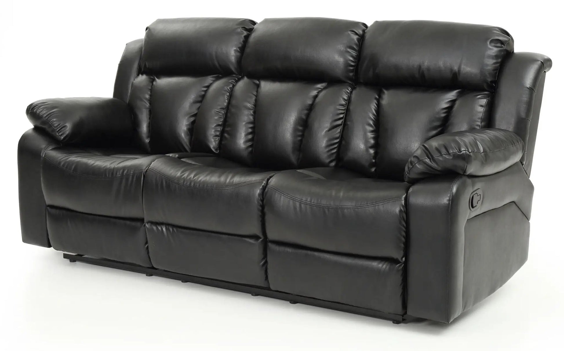 Reclining sofa Unique Piece Furniture in black leather with plush seating on Tampa Home & Garden Store