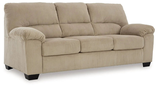 SimpleJoy beige corduroy sofa with three cushions and upholstered arms on short black legs on Tampa Home & Garden Store