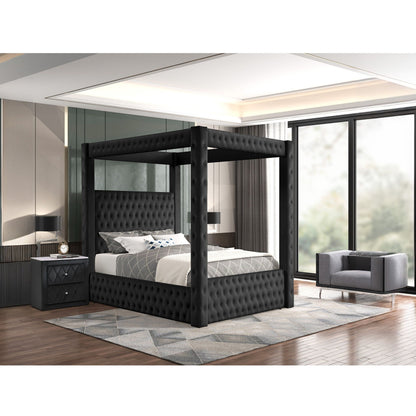 Modern 4 Poster Bed with Tufted Headboard and Footboard by HouseOfZazla black upholstery on Tampa Home & Garden Store