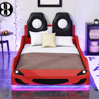 Race Car Shaped Platform Bed With Led Backrest