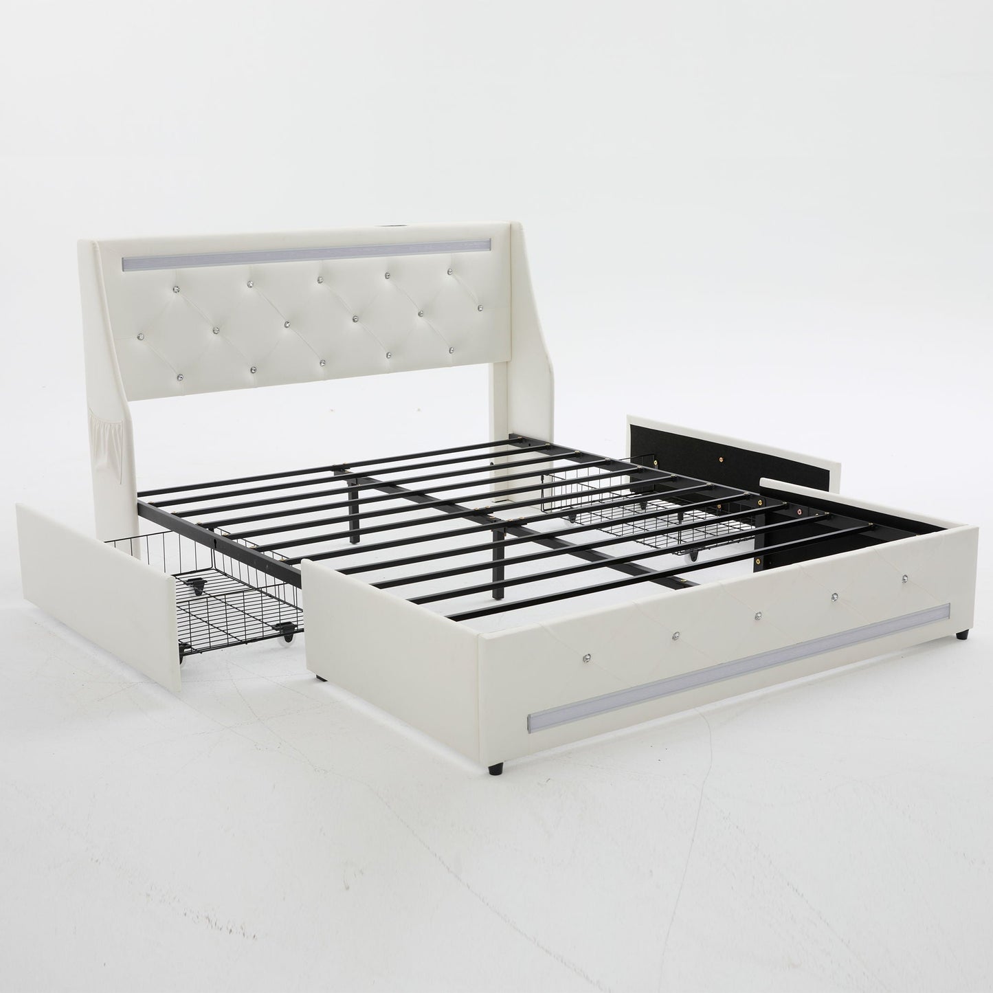 Wingback Upholstered Bed Frame Led and Usb