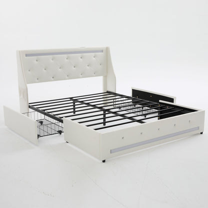 Wingback Upholstered Bed Frame Led and Usb