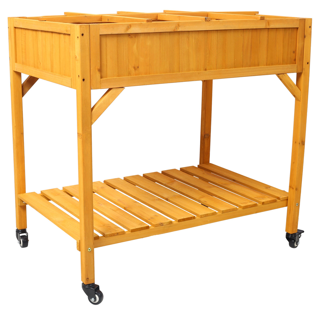 Elevated 8-pocket herb garden bed in fir wood with lockable wheels on Tampa Home & Garden Store
