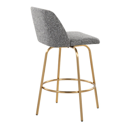 Toriano contemporary counter stool with swivel, gray upholstery and gold legs set of 2 on Tampa Home & Garden Store