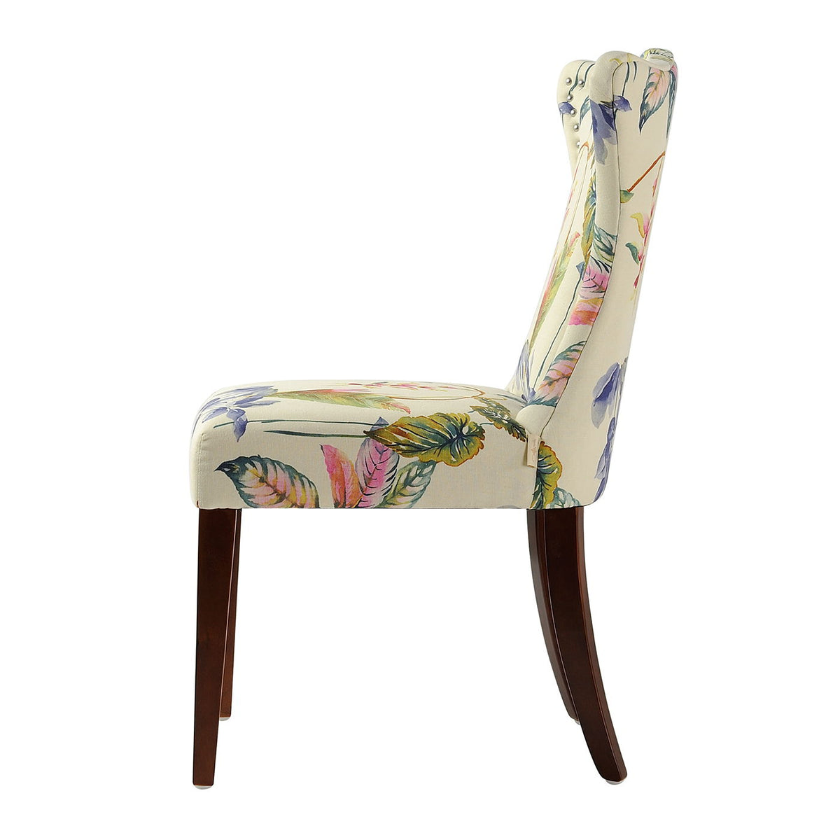 Off-White Floral Armless Chair with Hardwood Frame and Wood Legs by HouseOfZazla on Tampa Home & Garden Store