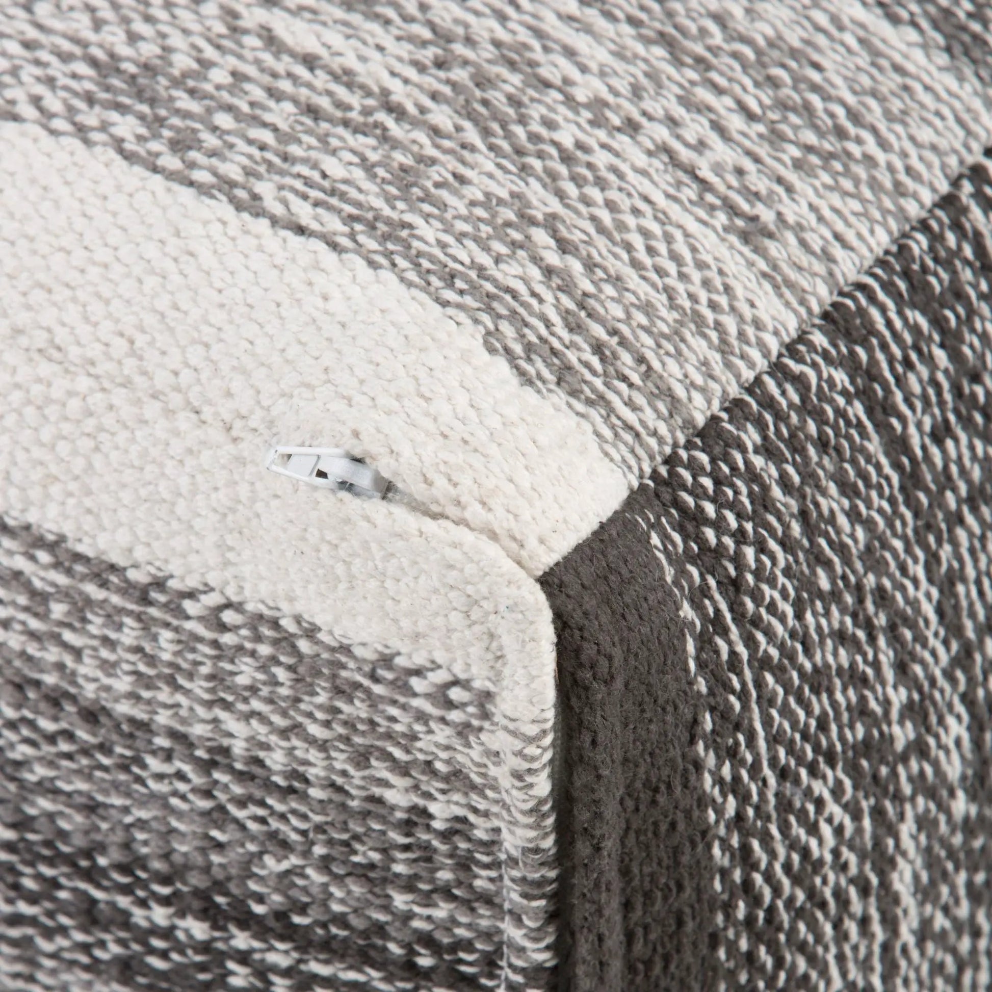 Naya upholstered cube pouf close-up in neutral striped weave beige gray by Unique Piece Furniture on Tampa Home & Garden Store