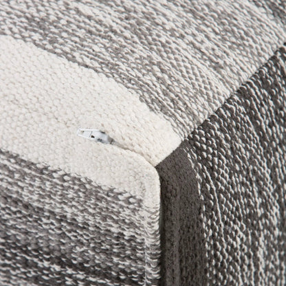 Naya upholstered cube pouf close-up in neutral striped weave beige gray by Unique Piece Furniture on Tampa Home & Garden Store