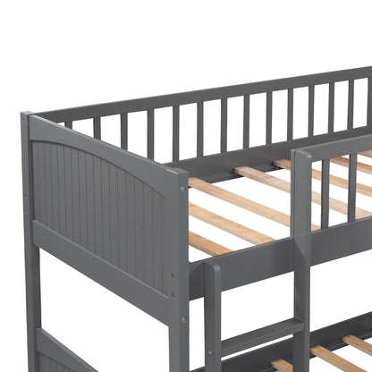 Bunk bed with loft in gray by HouseOfZazla, upper guard rails and wooden slat base on Tampa Home & Garden Store