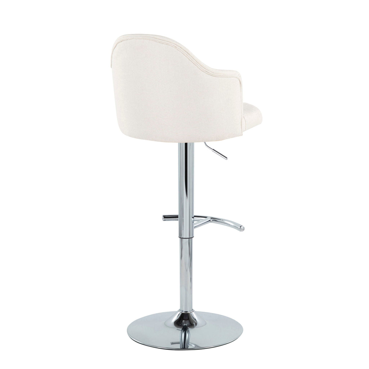 Contemporary adjustable barstool with swivel, rounded T footrest, cream upholstery, chrome base on Tampa Home & Garden Store