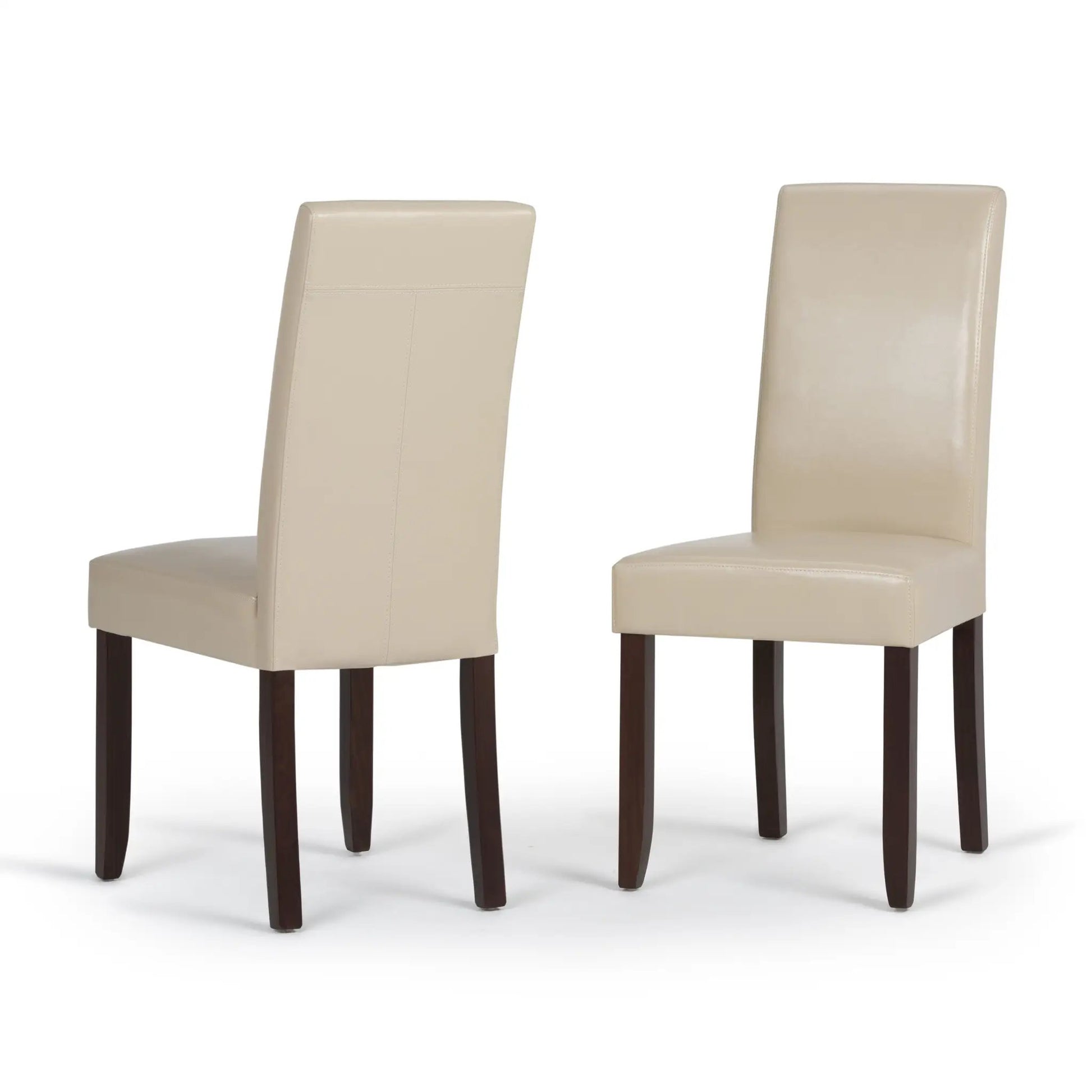 Acadian Upholstered Parson Dining Chairs (Set of 2) in beige leatherette with dark wood legs on Tampa Home & Garden Store