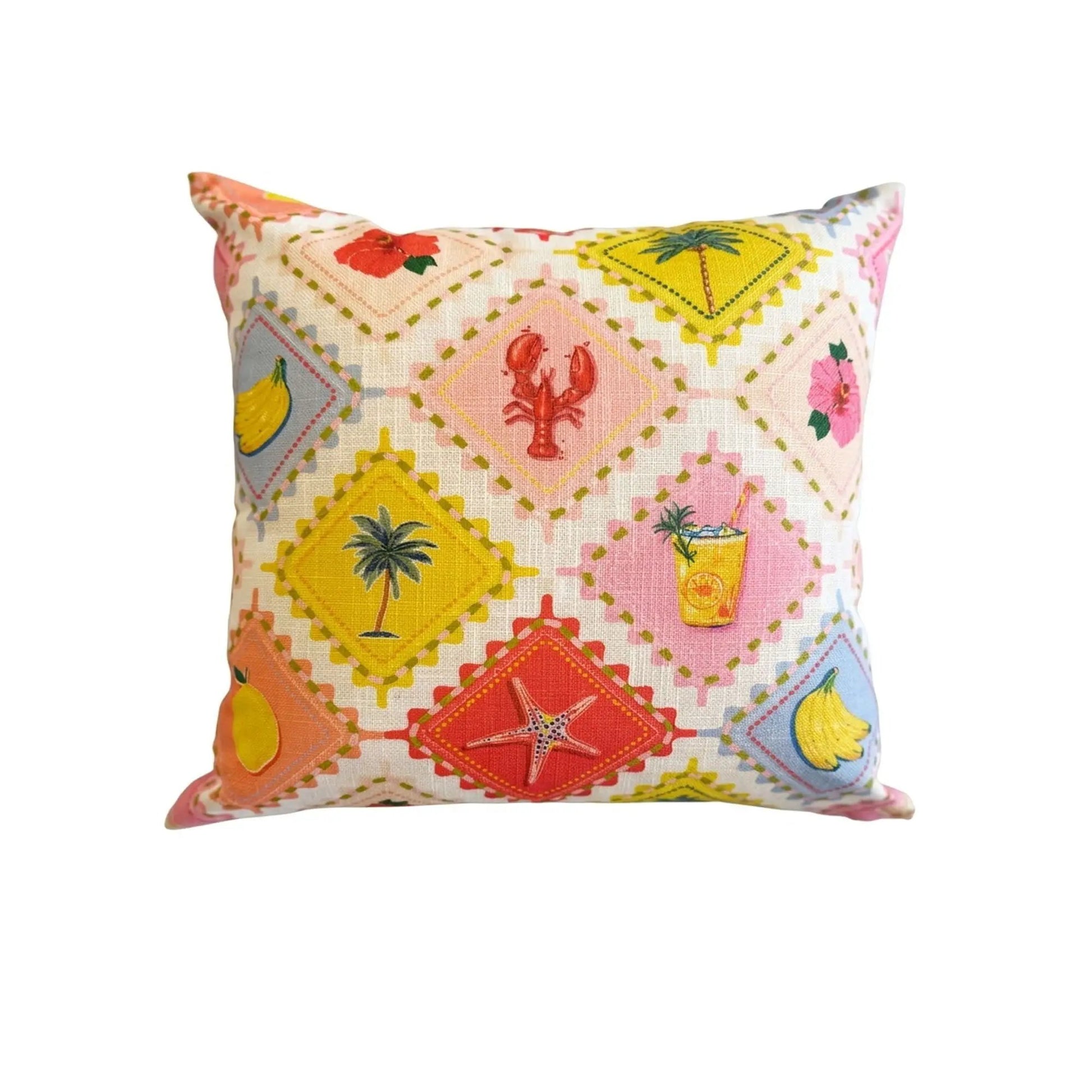 Outdoor pillows set of 2 with colorful tropical patchwork fabric by Unique Piece Furniture on Tampa Home & Garden Store