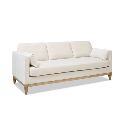 Knox Modern Farmhouse Sofa, cream sofa with three back cushions and light wood legs on Tampa Home & Garden Store
