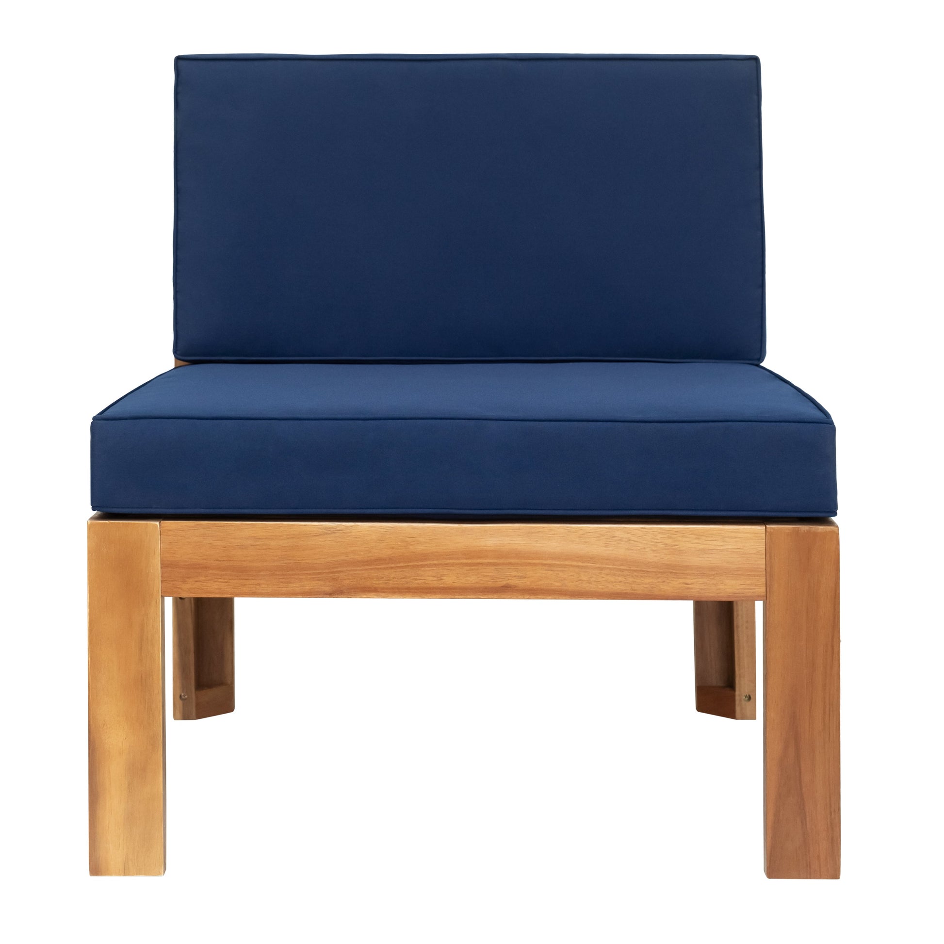 TOPMAX Outdoor 5-Piece Wood Sectional Sofa Set navy blue cushions on solid wood frame on Tampa Home & Garden Store