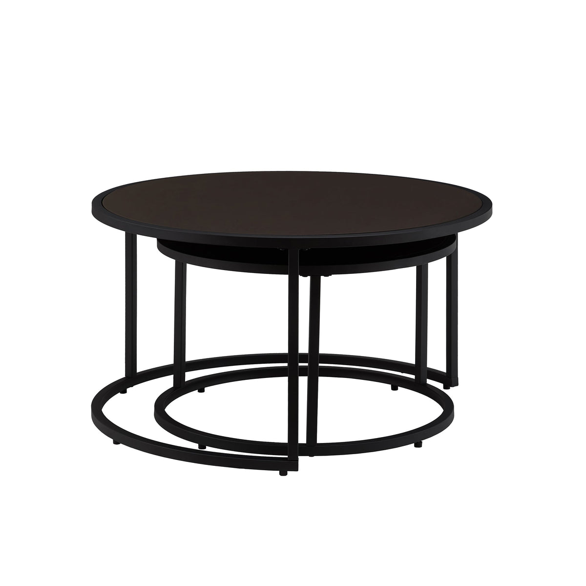 Modern Faux Leather Nesting Round Coffee Table Set dark brown two-table by HouseOfZazla on Tampa Home & Garden Store