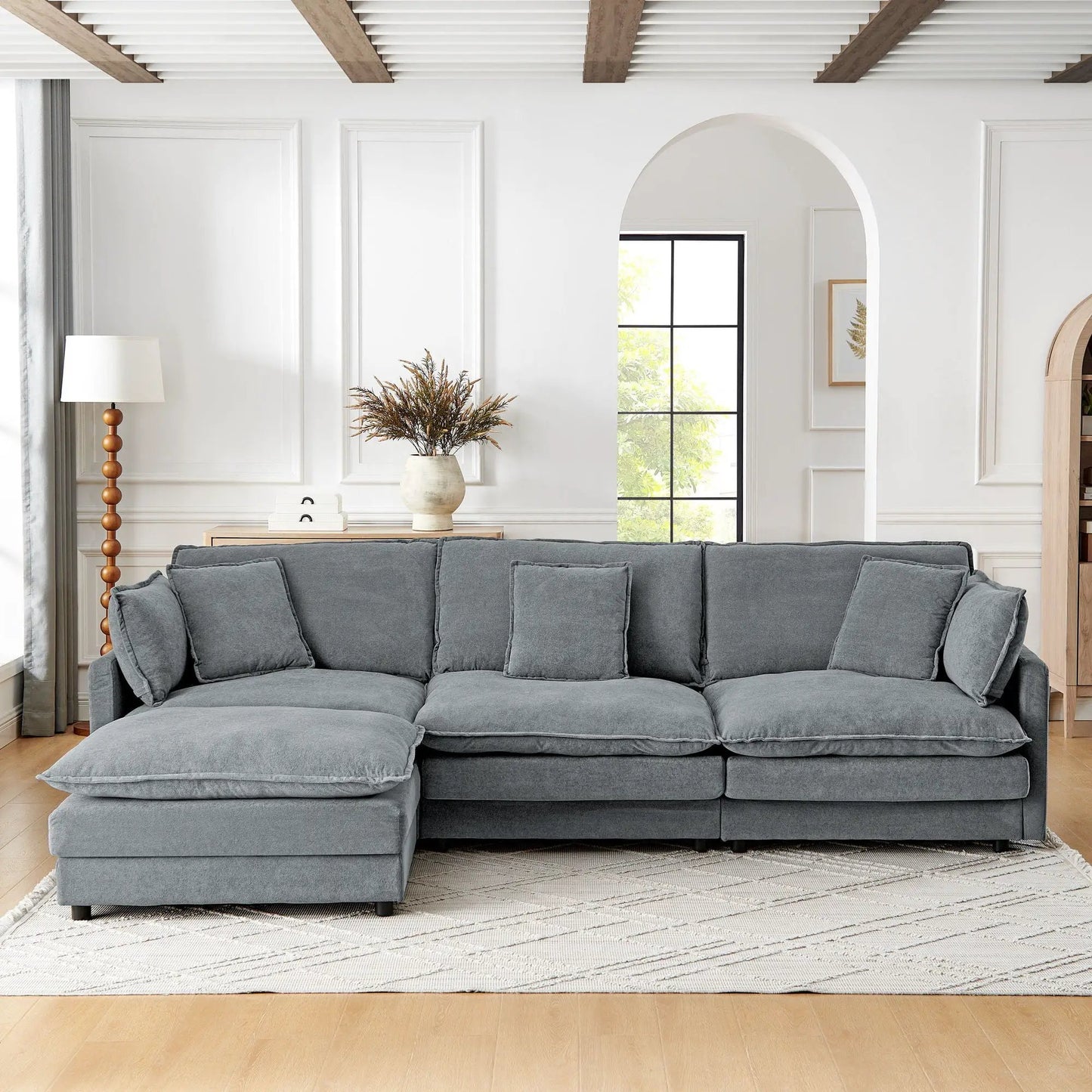 Gray L-shaped sectional sofa with ottoman, 4-seat convertible, Unique Piece Furniture on Tampa Home & Garden Store