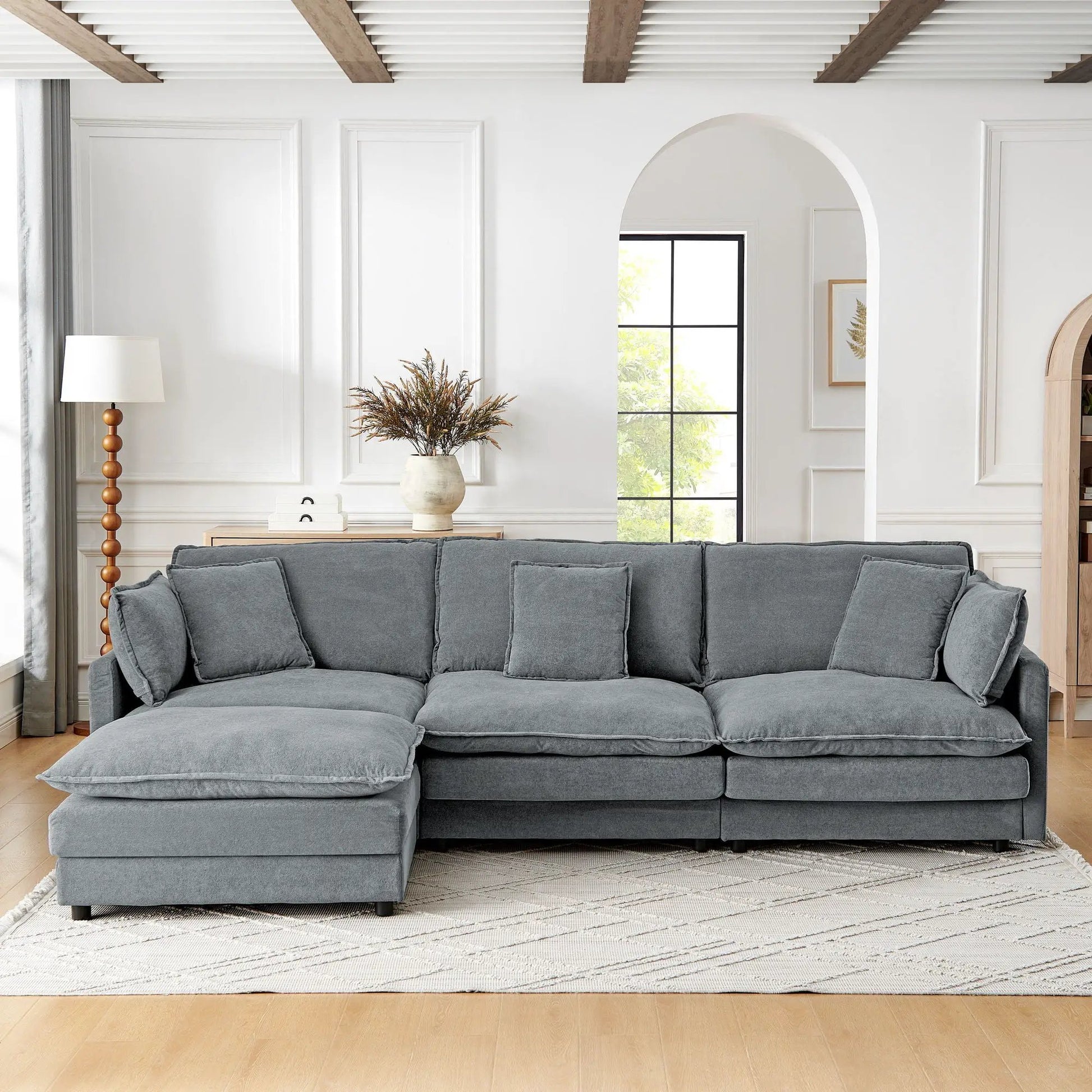 Gray L-shaped sectional sofa with ottoman, 4-seat convertible, Unique Piece Furniture on Tampa Home & Garden Store