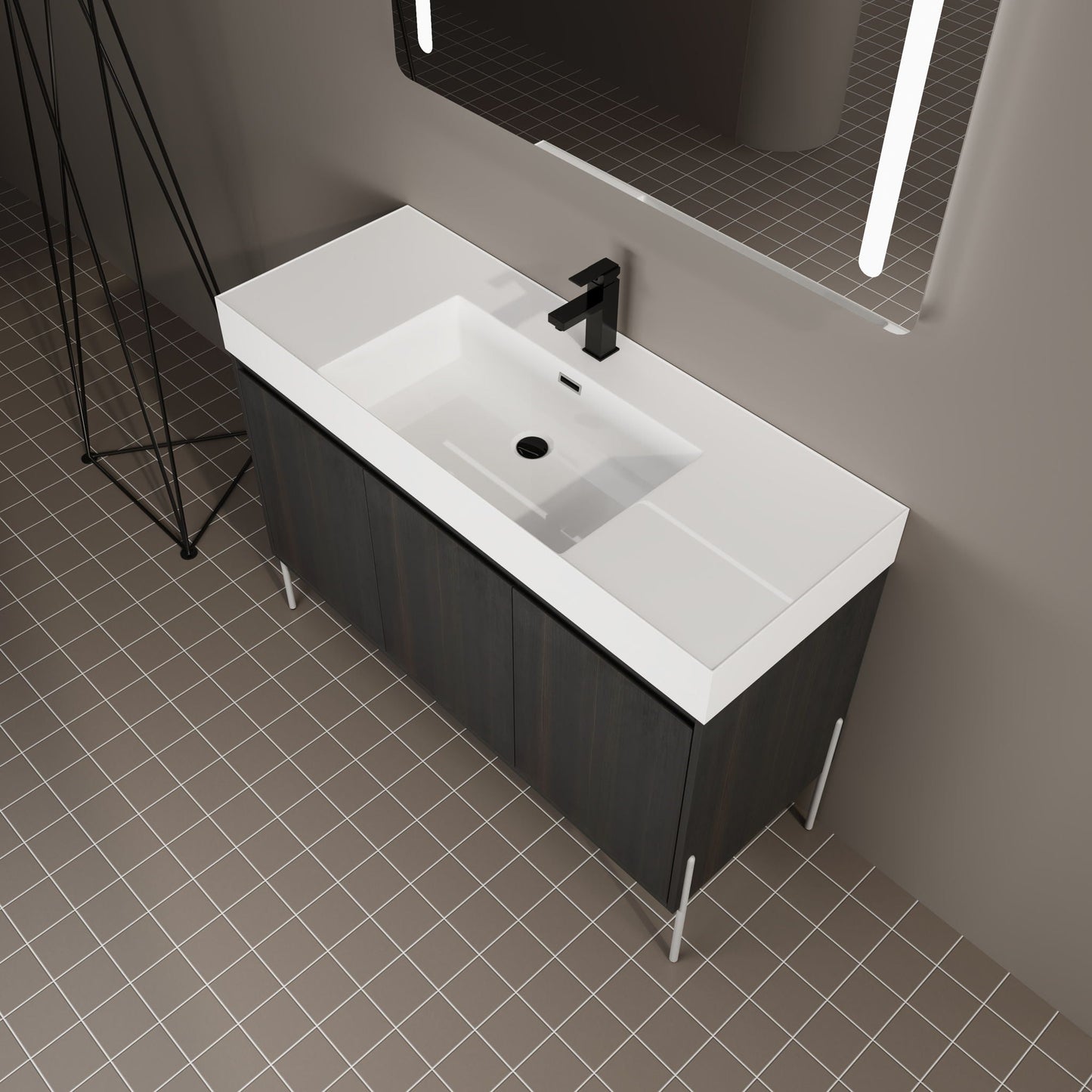 Freestanding bathroom vanity with resin sink, dark wood cabinet, black faucet by HouseOfZazla on Tampa Home & Garden Store