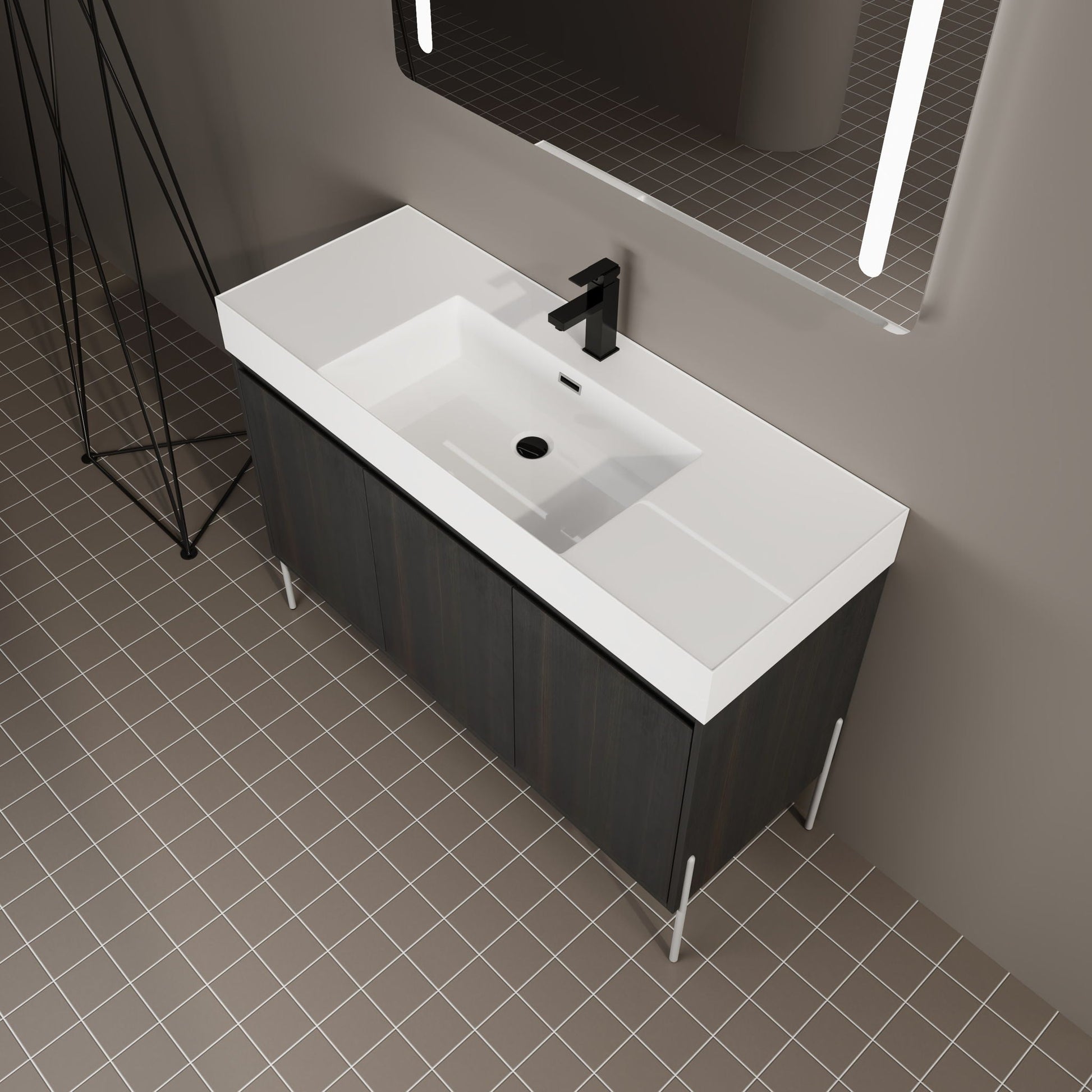 Freestanding bathroom vanity with resin sink, dark wood cabinet, black faucet by HouseOfZazla on Tampa Home & Garden Store