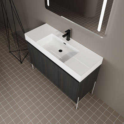 Freestanding bathroom vanity with resin sink, dark wood cabinet, black faucet by HouseOfZazla on Tampa Home & Garden Store