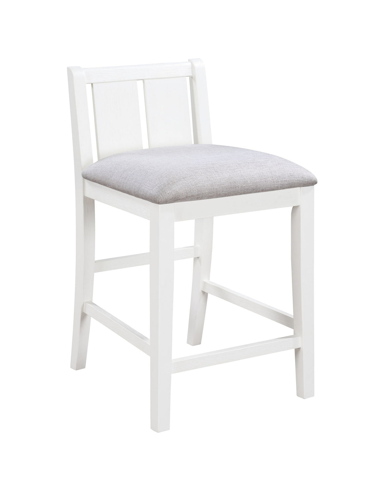 White counter-height dining chair with gray upholstered seat on Tampa Home & Garden Store