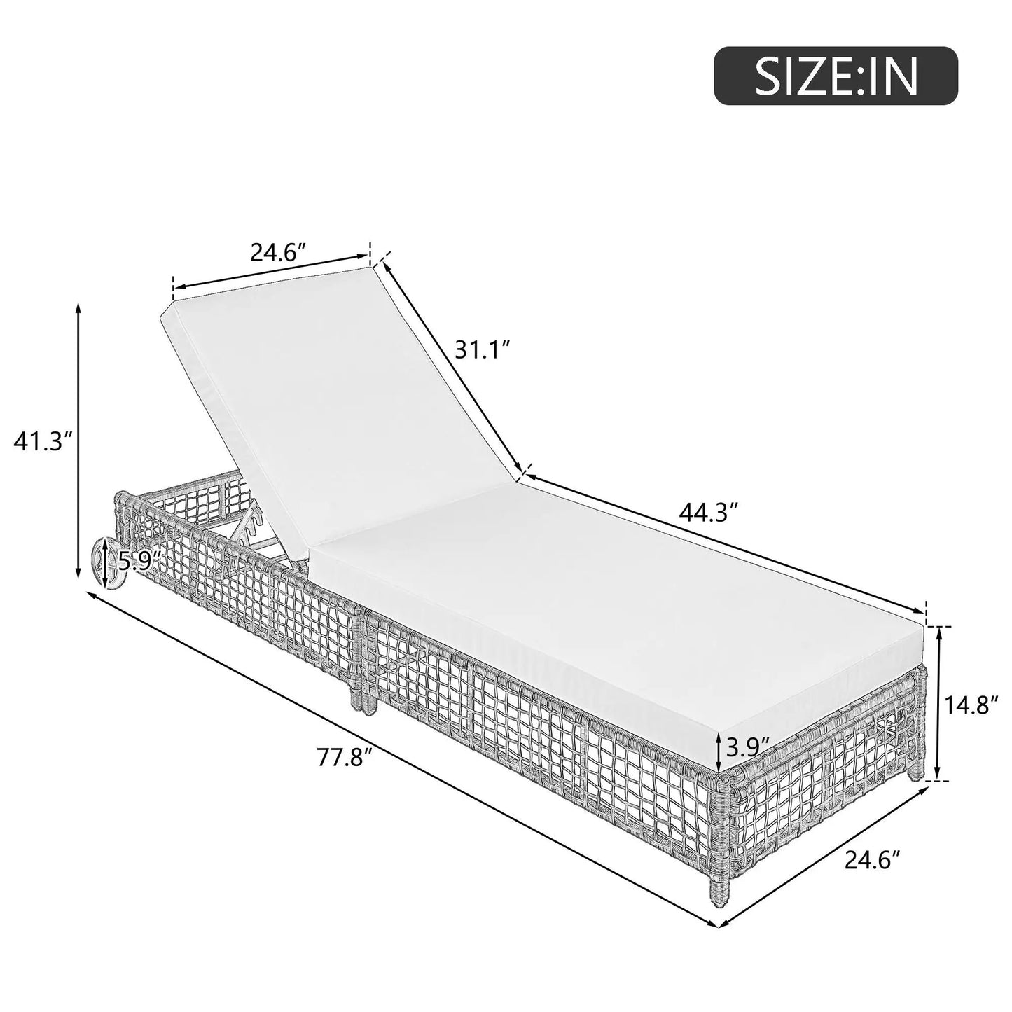 Lounge Chair With 5 Position Backrest Wheels