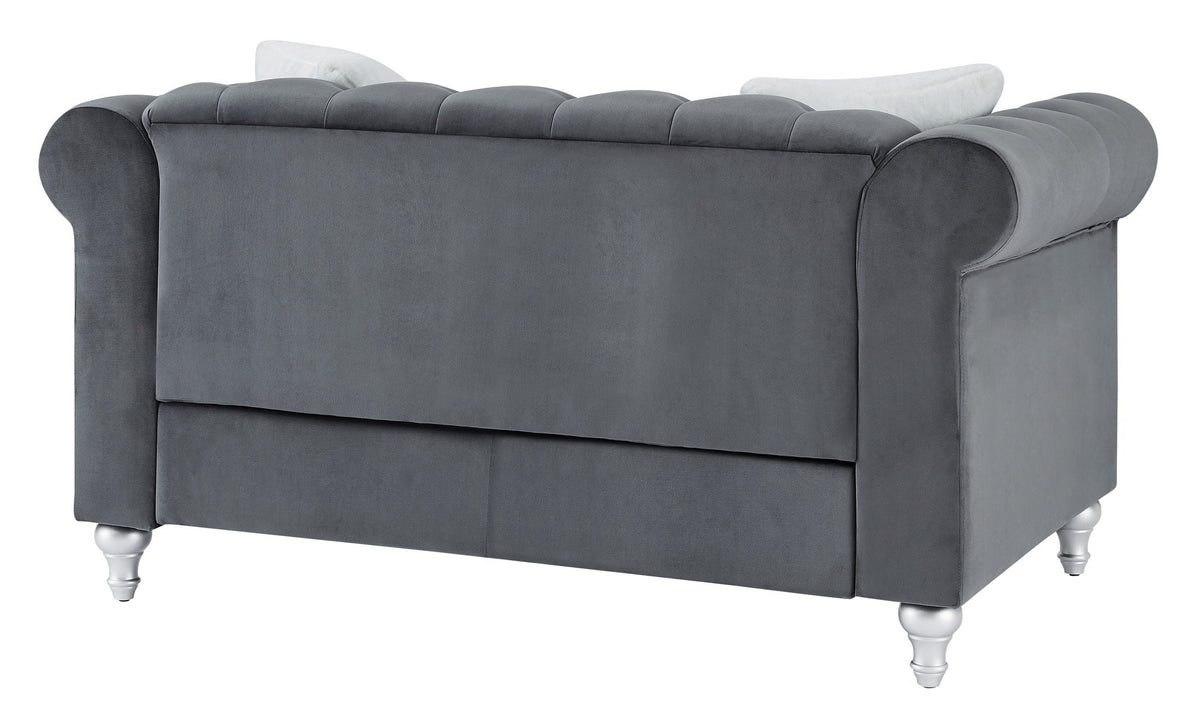 Contemporary loveseat in dark gray velvet with jeweled tufted back by HouseOfZazla Stationary on Tampa Home & Garden Store