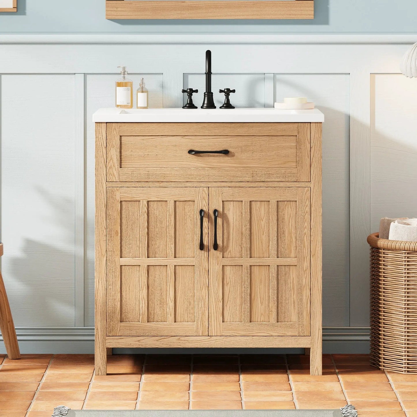 Walnut Bathroom Vanity With Sink and Storage