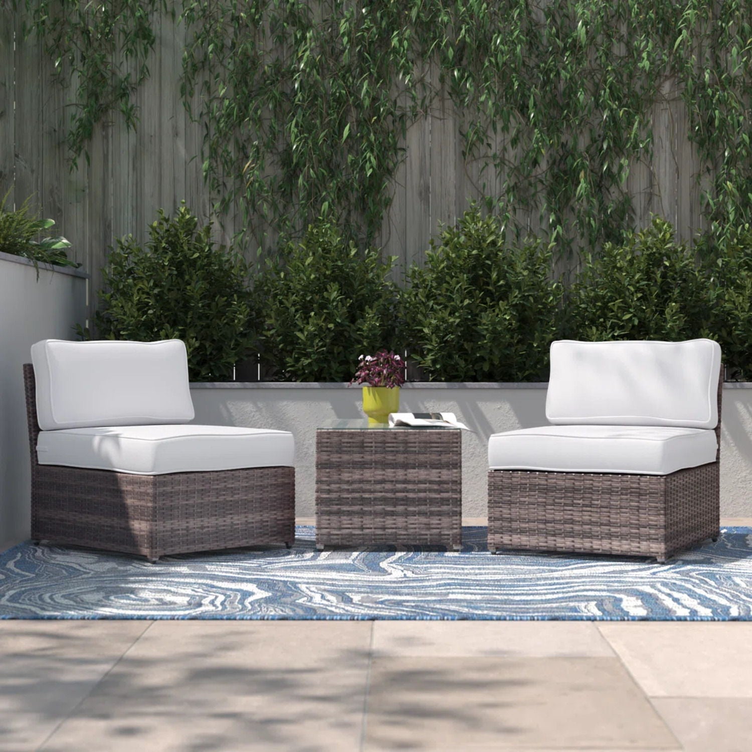Modern Wicker Outdoor Seating Set With Cushions, 3-Piece, HouseOfZazla on Tampa Home & Garden Store