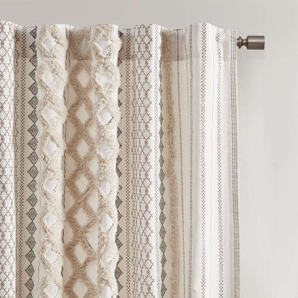 Curtain panels cotton printed ivory with chenille stripe, lined, 50x84, HouseOfZazla on Tampa Home & Garden Store
