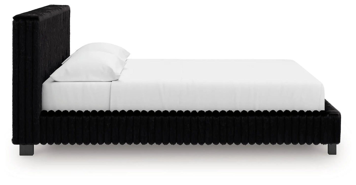 Zuraleus Upholstered Bed in black faux fur with tall headboard by Unique Piece Furniture on Tampa Home & Garden Store