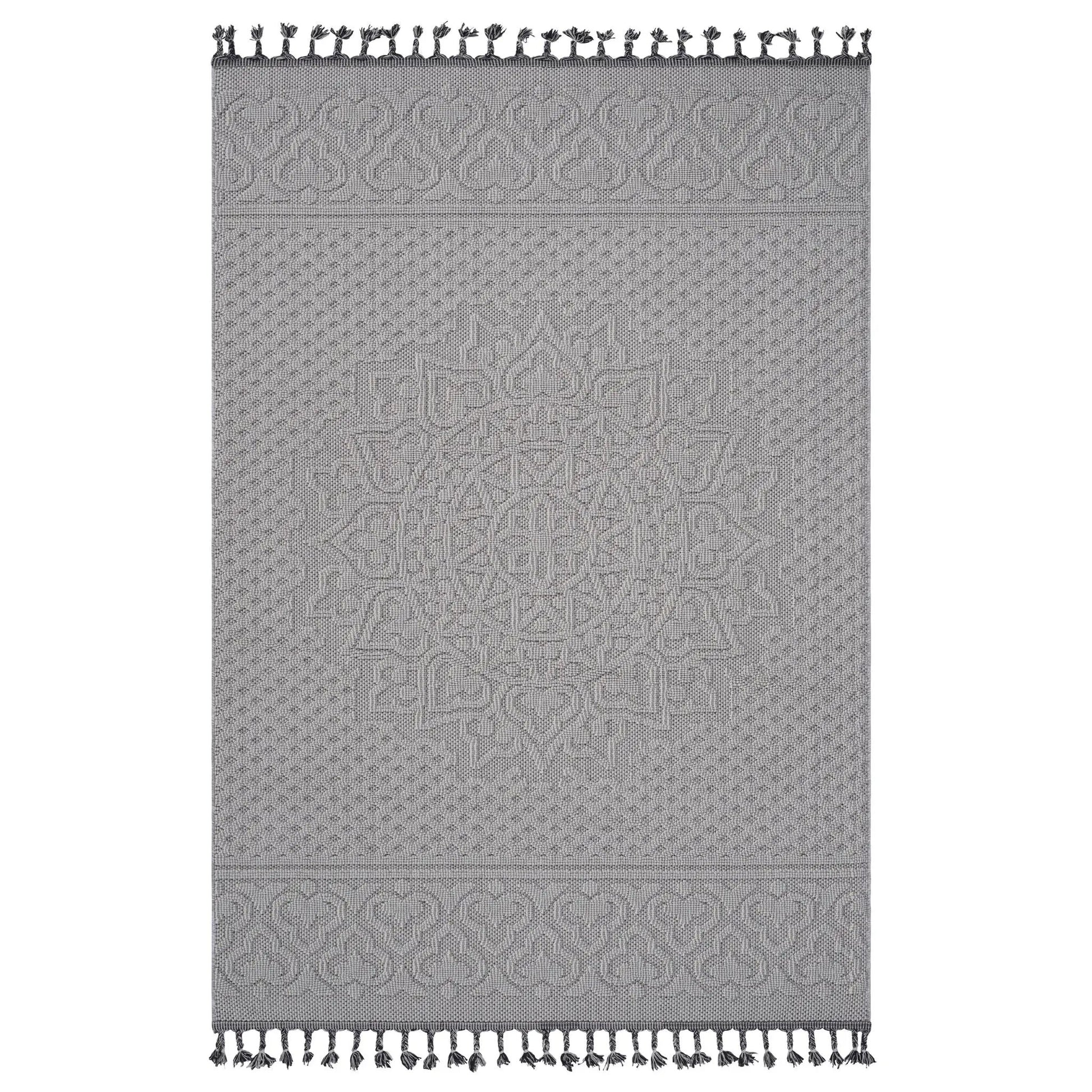 Guros Medallion Indoor/Outdoor Rug, grey with fringe tassels, on Tampa Home & Garden Store