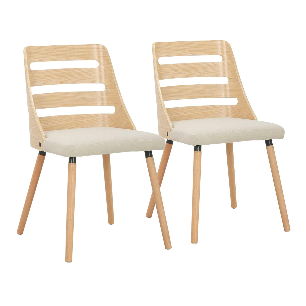 Mid Century Dining Chair with Cushioned Seat, light oak, beige cushion, pair, HouseOfZazla on Tampa Home & Garden Store