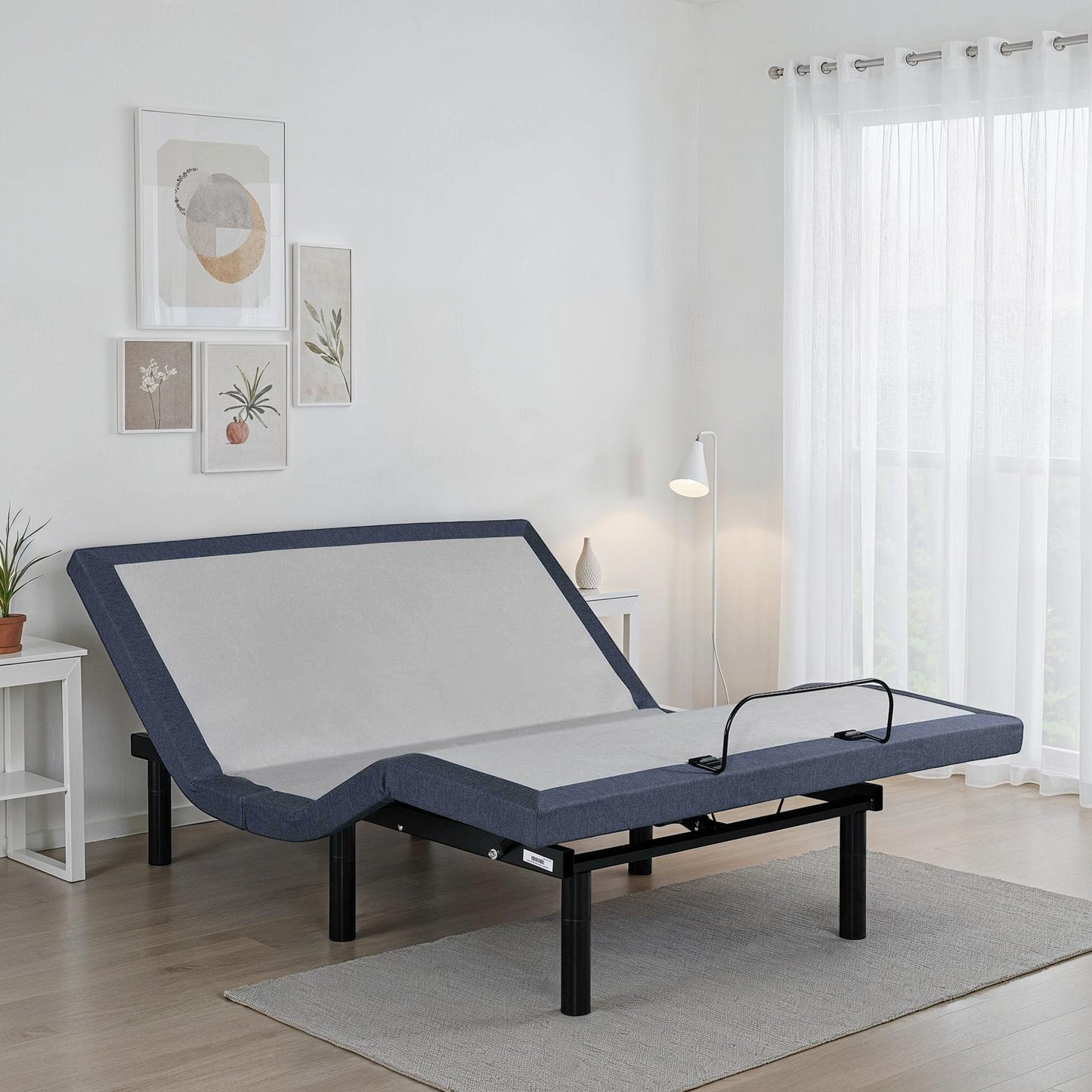 Full adjustable bed base with head and foot position adjustments by HouseOfZazla navy frame on Tampa Home & Garden Store