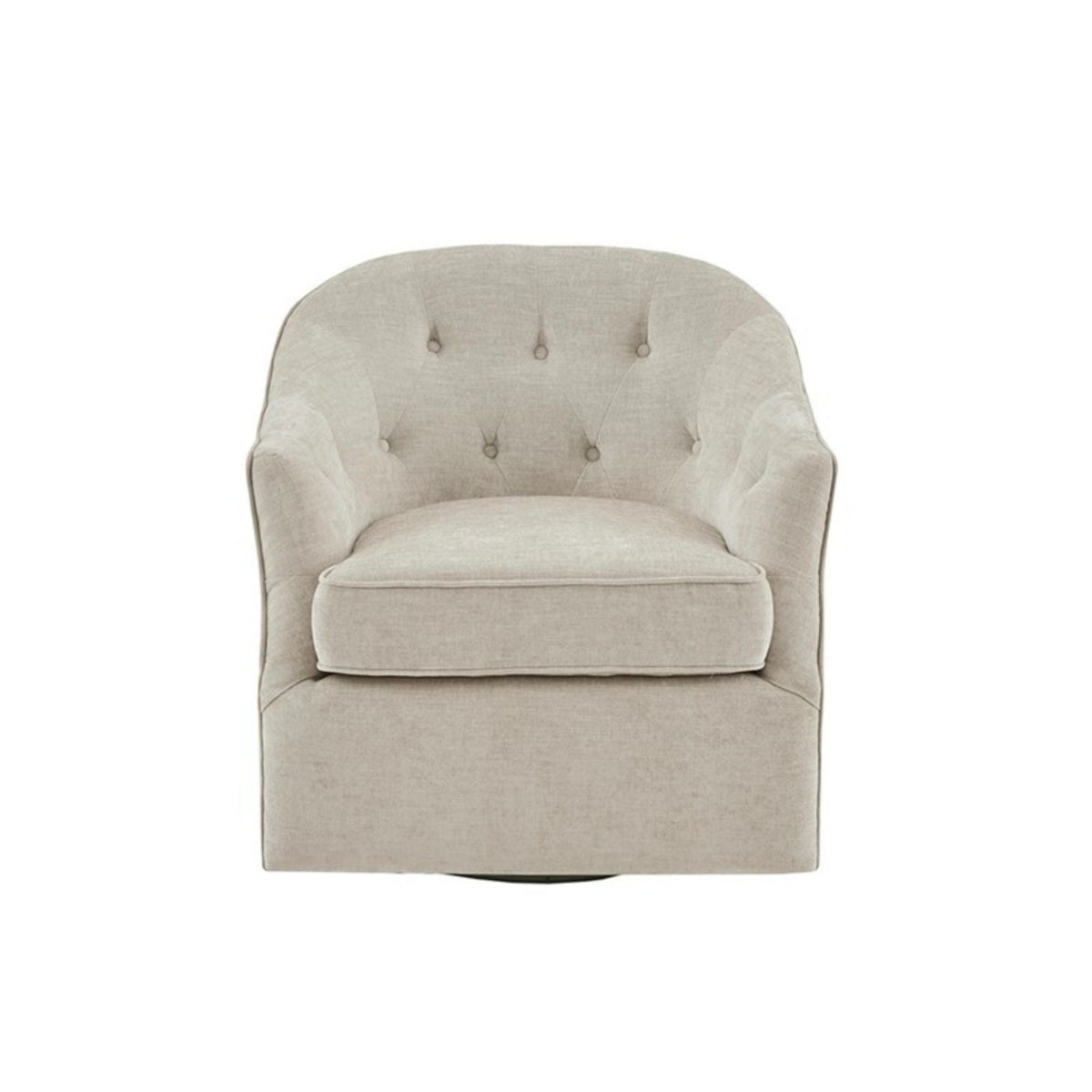Beige swivel chair with tufted back and cushioned seat, solid wood frame on Tampa Home & Garden Store