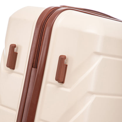 3-piece spinner luggage set beige suitcases with brown zipper trim and handles on Tampa Home & Garden Store