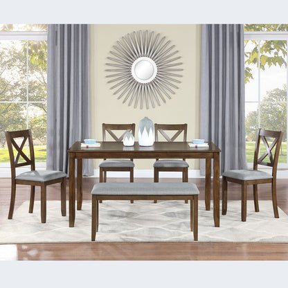 Six Piece Dining Set With A Bench And Four Chairs