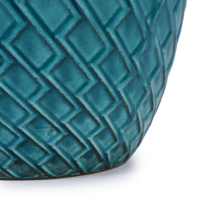 Ceramic flowerpot teal planter with diamond texture pattern HouseOfZazla for patio on Tampa Home & Garden Store