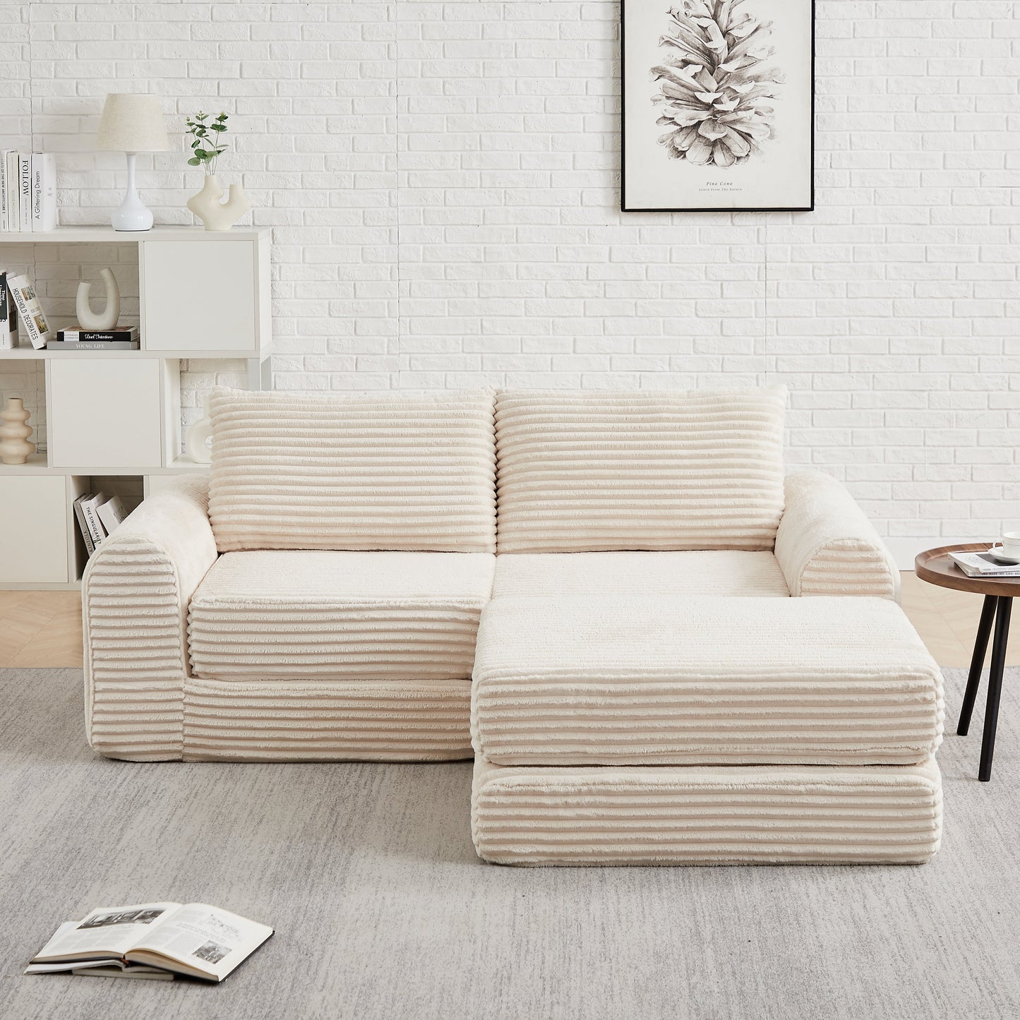 Minimalist Corduroy Sofa Bed and Throw Pillows
