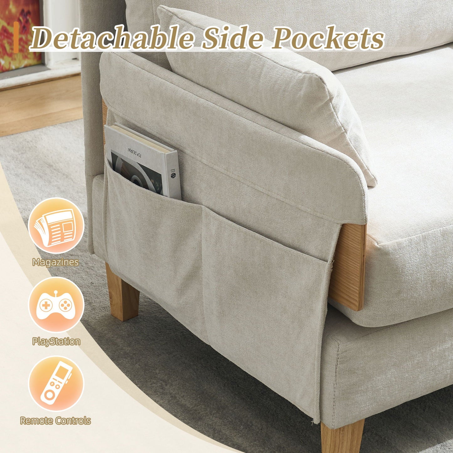 Mid Century Modern 3 Pillow Foldable Sofa Bed