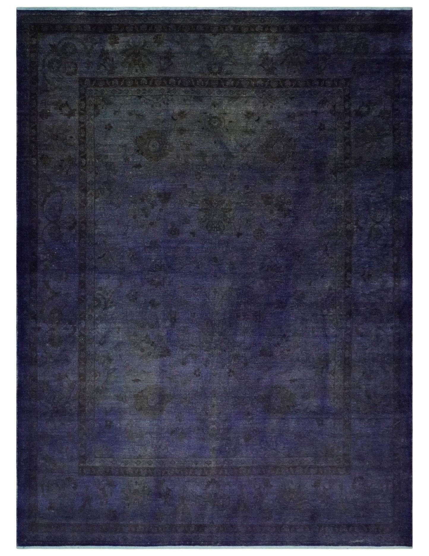 Alfombra tradicional de lana Oushak anudada a mano, color morado oscuro real, 8,4 x 11,5 pulgadas