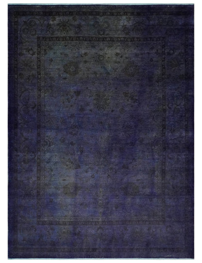 Alfombra tradicional de lana Oushak anudada a mano, color morado oscuro real, 8,4 x 11,5 pulgadas