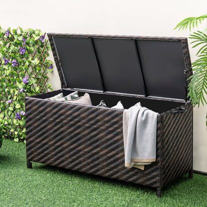 85 Gallon Outdoor Storage Box with Removable Liner and Universal Wheels-Brown - Tampa Home & Garden Store