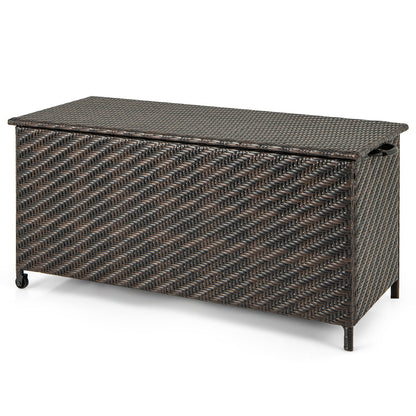 85 Gallon Outdoor Storage Box with Removable Liner and Universal Wheels-Brown - Tampa Home & Garden Store